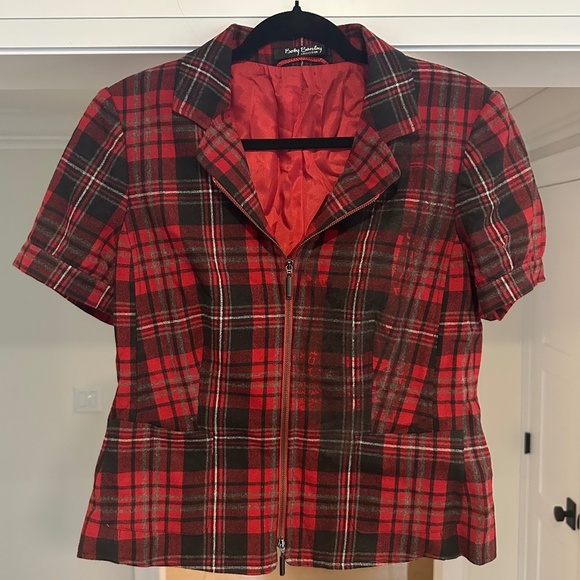 Betty Barclay Collection Red Plaid Short Sleeve Blazer - Size US 10 - Picture 1 of 10